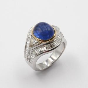 Cabochon Ceylon Sapphire And Diamonds Ring