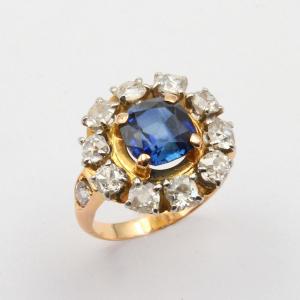 Natural Cushion Sapphire Ring Surrounded By Diamonds