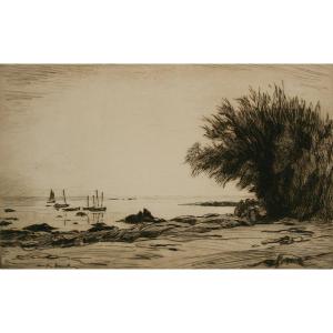 The Tamarisks, Brittany, Engraving By André Dauchez