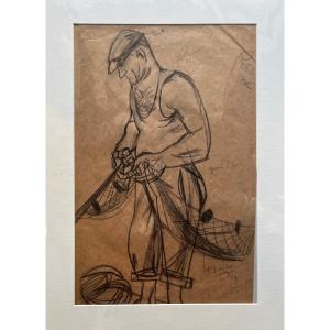 Pair Of Drawings Of Fishermen, 1930s