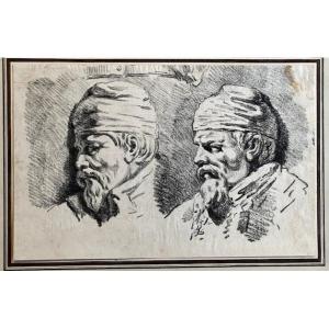 18th Century Drawing, Two Dacian Heads