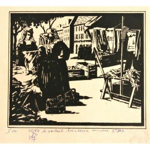 Brittany, Market Scenes, 2 Woodcuts