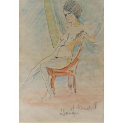 Maurice Le Scouezec, Nude With A Blue Curtain, 1918