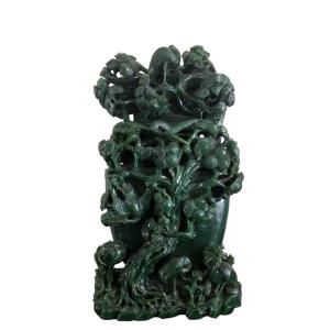 Covered Vase Made In Nephrite Jade, Asian Art, Early 20th Century.