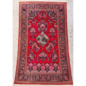 Kashan Wool Carpet Representing A Castles, Year 1930.