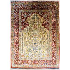 Hereke Rug Made In Turkish Silk, Signed, Circa 1930