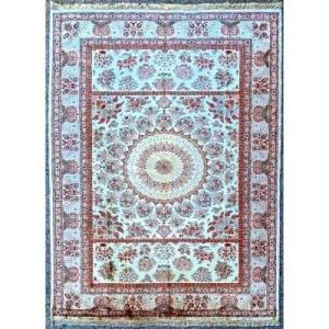 Ghoum Carpet Made In Silk, Iran, Antique From The 20th Century