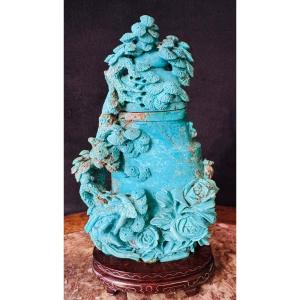 Carved Turquoise Group Representing A Vase China Circa 1920