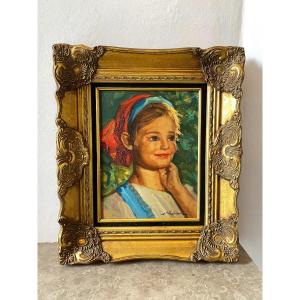 Portrait Of Young Girl School 20th Century