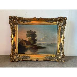 Landscape Of Lovers In A Boat From The 19th Century