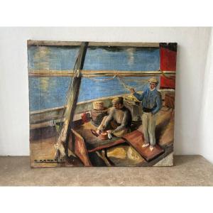 Fishermen In The Port Of Barcelona In 1930 Signed