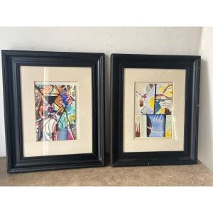 Two Abstract Watercolors Signed Caceres