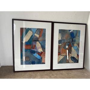 Two Abstract Gouaches Signed Nivet