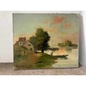 Fishing Trip Return Signed 19th Century