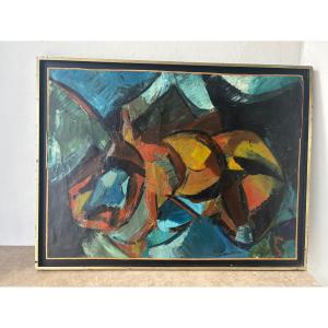 Abstract Cubist Composition Signed Nantes