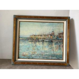 French Harbour Landscape Signed