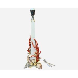 Ceramic Lamp Base, By Antonio Fullin Mollica, Editions I Borbone Capodimonte, Italy
