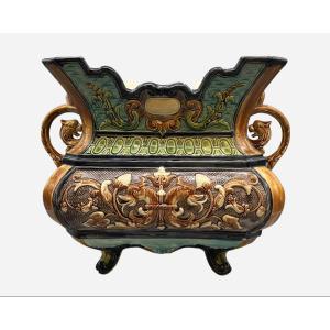 Large Glazed Earthenware Cachepot, Faïencerie d'Onnaing, Onnaing, France, Circa 1880