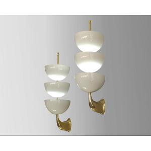 Pair Of Wall Lights In Solid Brass And Lacquered Metal, Stilnovo, Italy, Circa 1960