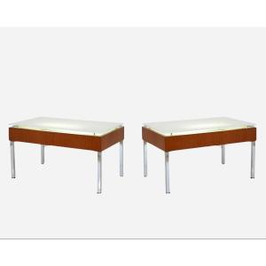 Pair Of Luminous Tables Model G 30 By Joseph-andré Motte Ed. Charron France 1958