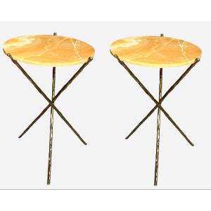 Pair Of Bronze And Onyx Pedestal Tables, Galerie Canavèse Editions, Paris, France, 2024 