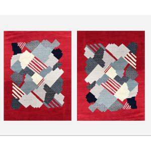 Pair Of Wool Rugs With Geometric Decoration, France, Circa 1970