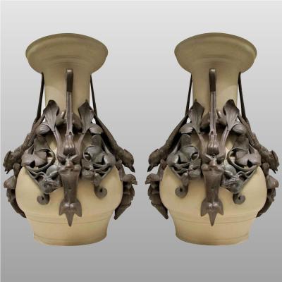 Pair Of Vases In Glazed Stoneware, Circa 1880