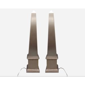 Pair Of “pyramid” Lamps In Folded Stainless Steel Paris, France, Circa 1980