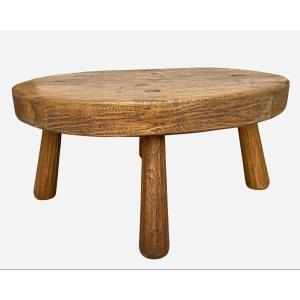 Large “brutalist” Coffee Table In Solid Oak, Belgium Or France, Circa 1950