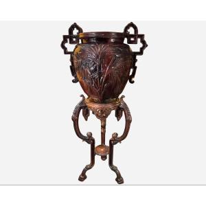 Napoleon III Cast Iron Planter With Japanese Decor, France, Circa 1880