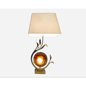 Brass And Agate Slice Lamp, By Willy Daro, Brussels, Belgium, Circa 1970