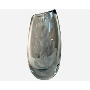 Engraved Glass Vase, Edition Orrefors, Sweden, Circa 1950
