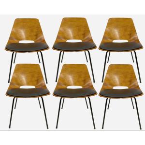 Six “tonneau” Chairs, By Pierre Guariche, Steiner Editions, France, Circa 1954