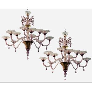 Pair Of Chandeliers, Venini, Murano, Italy, Circa 1970