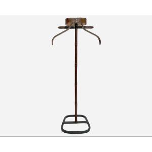 Night Valet In Tan Leather With Saddle-stitching, By J. Adnet, France Circa 1960