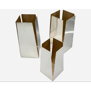 Three Silver-plated Metal Bottle Covers, éditions Lancel, Paris, France, Circa 1970