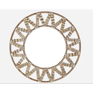 Round Mirror With Carved Wooden Frame Decorated With Ribbons, Ed. C. Guy, Indonesia Circa 1990