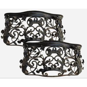 Rare Pair Of Wrought Iron Window Railings, France, Circa 1850