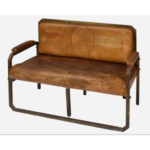 Small Brass And Leather Bench, France, Circa 1940