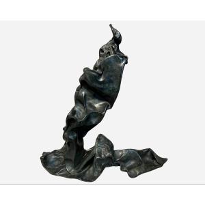 Abstract Sculpture From The "crumpled Lead" Series, By Paul Ackerman, Paris, France, Circa 1970