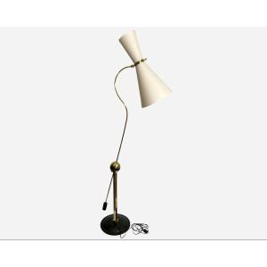 Elegant And Original Diabolo-shaped Floor Lamp With Double Lighting, France, Circa 1940