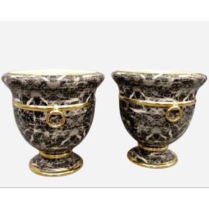 Pair Of Enameled Earthenware Planters, Christian Dior, Italy, Circa 1980