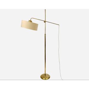 Adjustable And Directional Polished Brass Floor Lamp, In The Style Of R. Mathieu, France Circa 1950