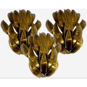 Set Of Three "agave" Wall Lights Attributed To Christian Techoueyres, Maison Jansen,france 1970