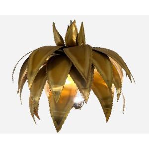 Brass Pendant Light "agave", Christian Techoueyres, Maison Jansen, France, Circa 1970