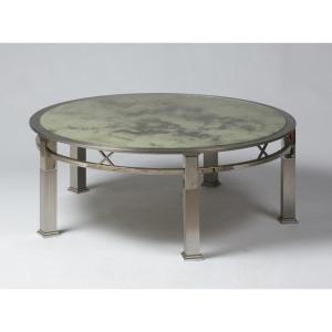 Round Coffee Table In Chrome And Glass, In The Style Of Maison Jansen, France, Circa 1970