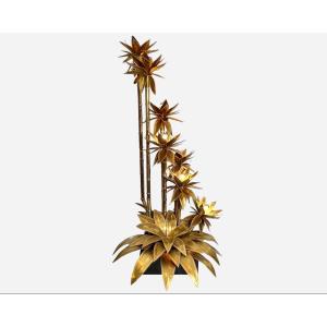 Large "agave" Floor Lamp, Attributed To Christian Techoueyres, Maison Jansen, France Circa 1970