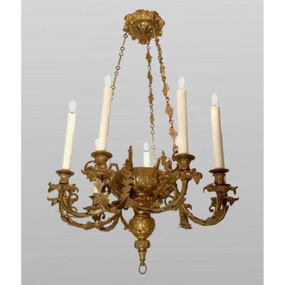 Napoleon III Chandelier In Bronze With Six Arms Of Light