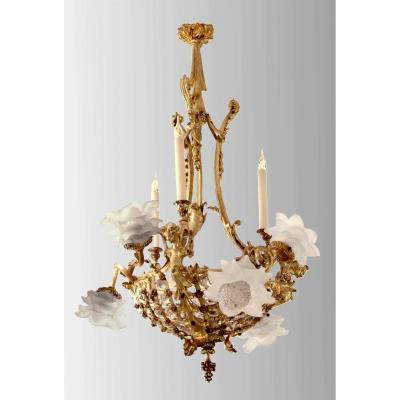 Lxv Style Chandelier In Gilt Bronze, Late Nineteenth Century