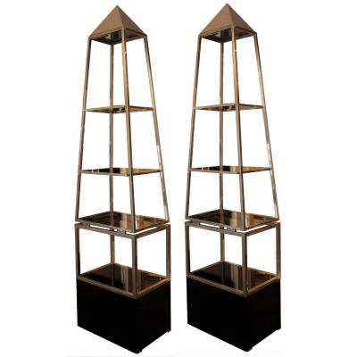 Pair Of Pyramid Shelves, Maison Jansen Circa 1970